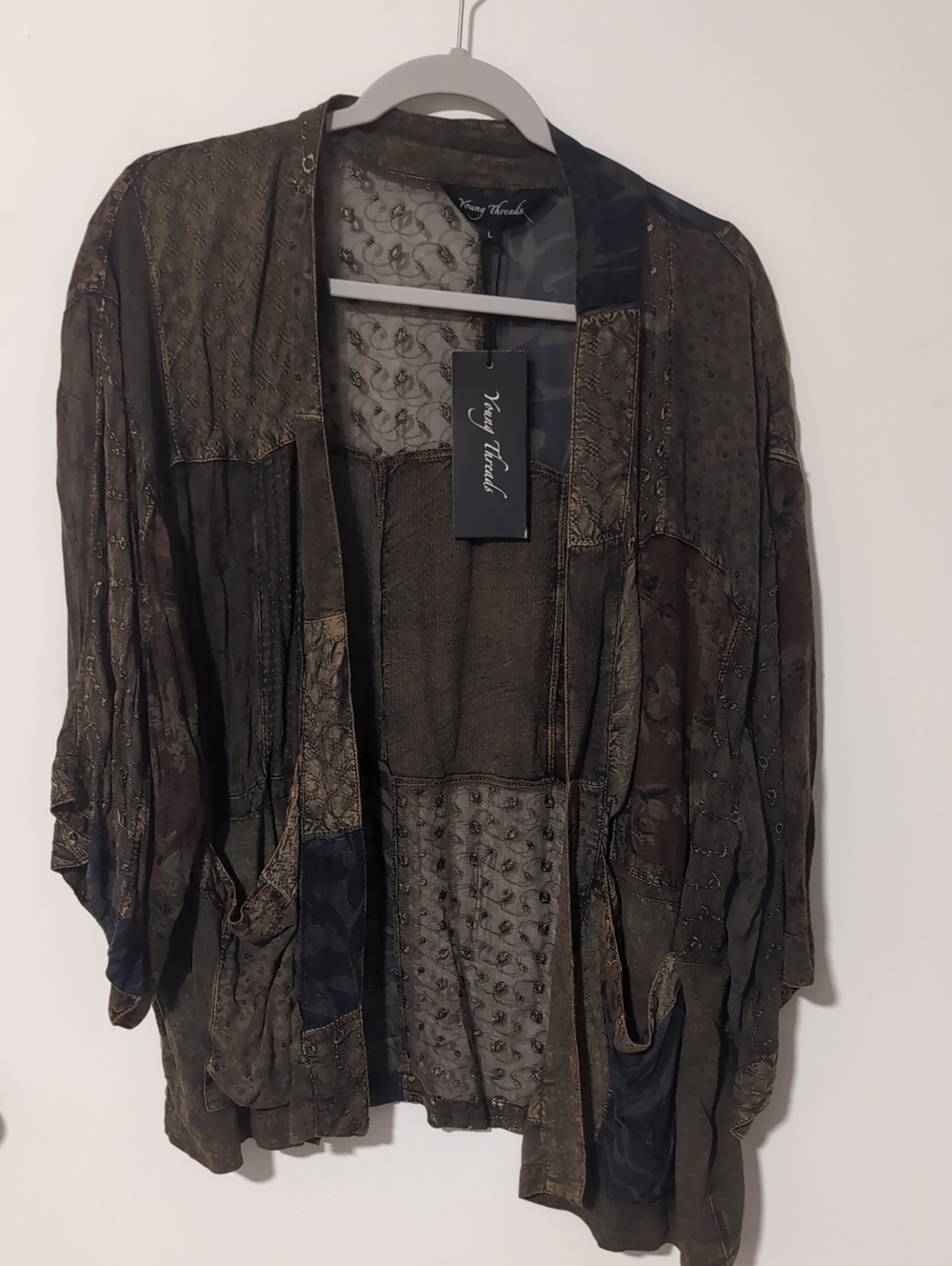 NWT Olive Patchwork Open-Front Women’s Blouse
